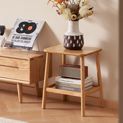Traditional Japanese Oak Wood Paulownia Wood Trapezoidal Lightweight Portable Side Table 2-Layer For Living Room & Bedroom