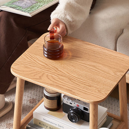 Traditional Japanese Oak Wood Paulownia Wood Trapezoidal Lightweight Portable Side Table 2-Layer For Living Room & Bedroom