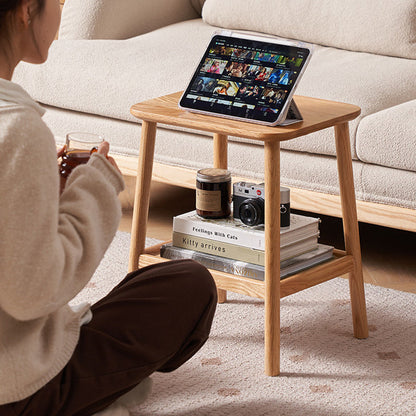 Traditional Japanese Oak Wood Paulownia Wood Trapezoidal Lightweight Portable Side Table 2-Layer For Living Room & Bedroom