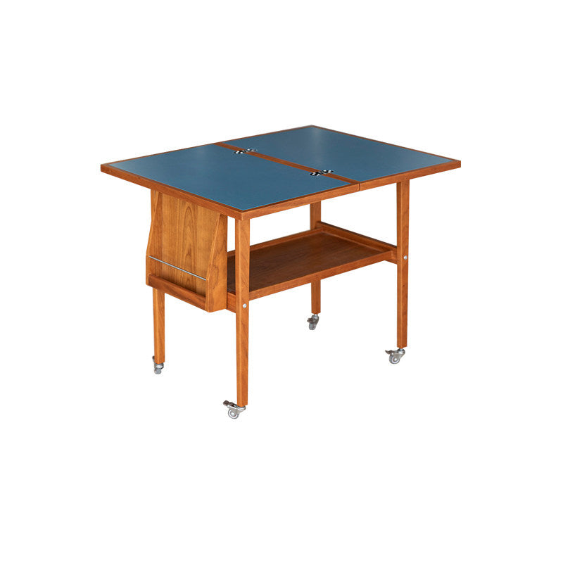 Contemporary Scandinavian Rectangular Cherry Wood Plywood Stainless Steel Movable Extendable Coffee Table 2-Tier For Living Room