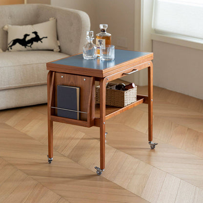 Contemporary Scandinavian Rectangular Cherry Wood Plywood Stainless Steel Movable Extendable Coffee Table 2-Tier For Living Room