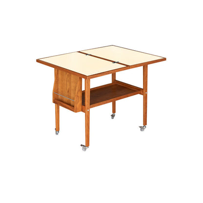 Contemporary Scandinavian Rectangular Cherry Wood Plywood Stainless Steel Movable Extendable Coffee Table 2-Tier For Living Room