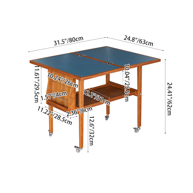 Contemporary Scandinavian Rectangular Cherry Wood Plywood Stainless Steel Movable Extendable Coffee Table 2-Tier For Living Room