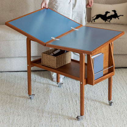 Contemporary Scandinavian Rectangular Cherry Wood Plywood Stainless Steel Movable Extendable Coffee Table 2-Tier For Living Room