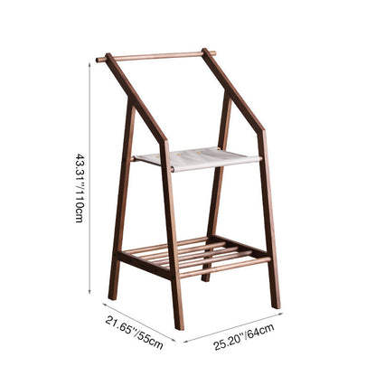 Traditional Japanese Walnut Wood Tech Fabric Geometric Line Storage Shelf 2-Tier For Entryway & Hallway