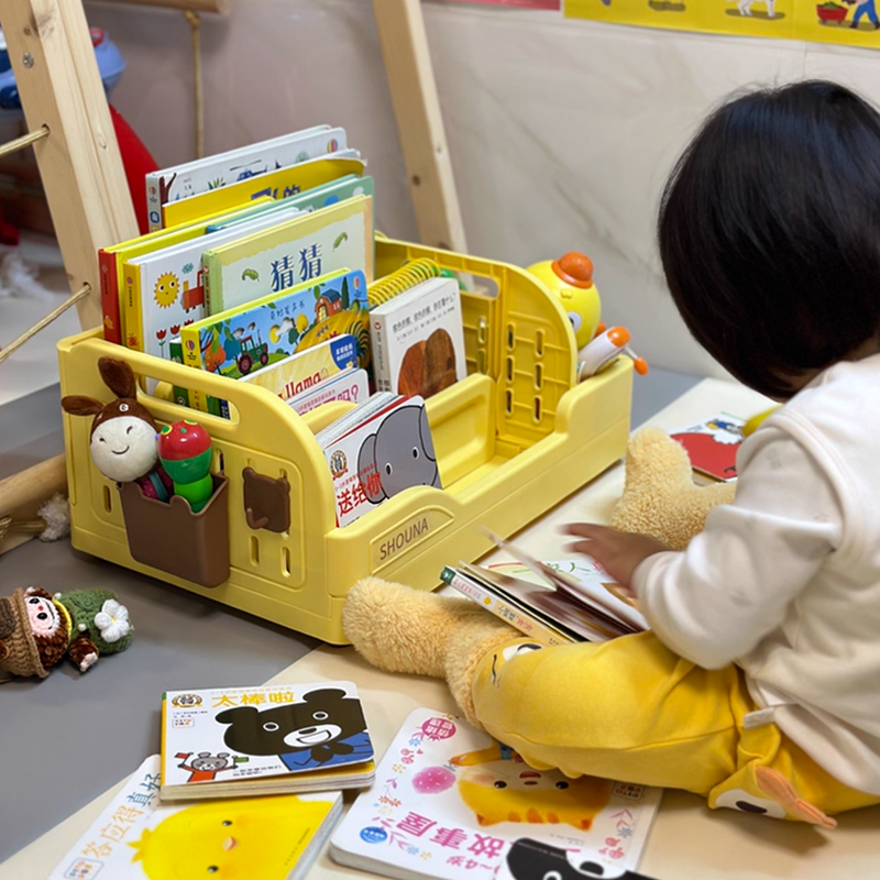 Modern Minimalist PP Plastic Cartoon Bear Trapezoidal Kids Lightweight Desktop Bookshelf 2-Divider For Study