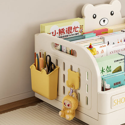 Modern Minimalist PP Plastic Cartoon Bear Trapezoidal Kids Lightweight Desktop Bookshelf 2-Divider For Study