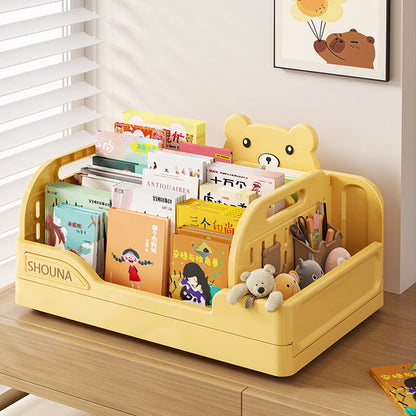 Modern Minimalist PP Plastic Cartoon Bear Trapezoidal Kids Lightweight Desktop Bookshelf 2-Divider For Study