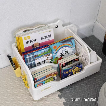 Modern Minimalist PP Plastic Cartoon Bear Trapezoidal Kids Lightweight Desktop Bookshelf 2-Divider For Study