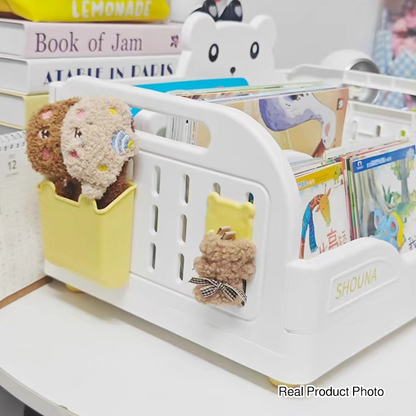 Modern Minimalist PP Plastic Cartoon Bear Trapezoidal Kids Lightweight Desktop Bookshelf 2-Divider For Study