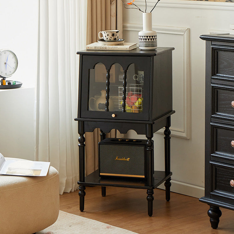 Traditional French Ash Wood Glass Trapezoidal Storage Cabinet 3-Tier For Living Room
