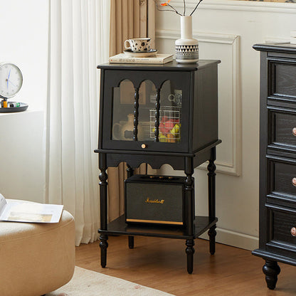 Traditional French Ash Wood Glass Trapezoidal Storage Cabinet 3-Tier For Living Room