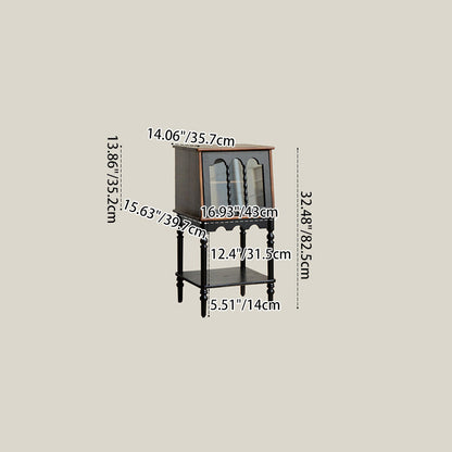 Traditional French Ash Wood Glass Trapezoidal Storage Cabinet 3-Tier For Living Room