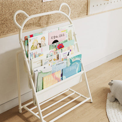 Modern Simplicity Iron Polyester Fabric Cartoon Line Bear Kids Lightweight Bookshelf 4-Tier For Study