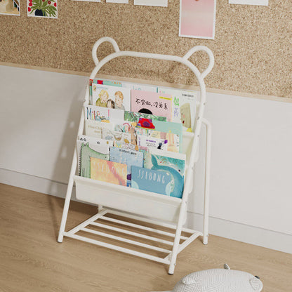 Modern Simplicity Iron Polyester Fabric Cartoon Line Bear Kids Lightweight Bookshelf 4-Tier For Study