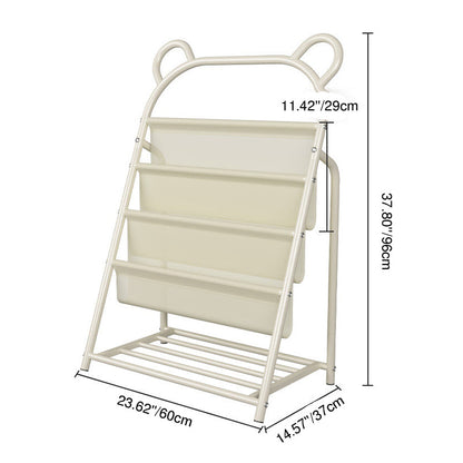 Modern Simplicity Iron Polyester Fabric Cartoon Line Bear Kids Lightweight Bookshelf 4-Tier For Study
