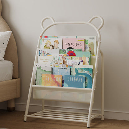 Modern Simplicity Iron Polyester Fabric Cartoon Line Bear Kids Lightweight Bookshelf 4-Tier For Study