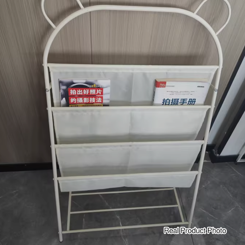 Modern Simplicity Iron Polyester Fabric Cartoon Line Bear Kids Lightweight Bookshelf 4-Tier For Study