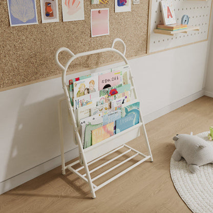Modern Simplicity Iron Polyester Fabric Cartoon Line Bear Kids Lightweight Bookshelf 4-Tier For Study