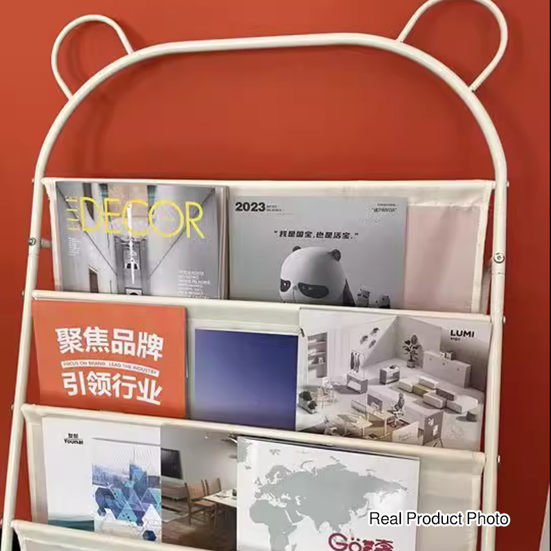 Modern Simplicity Iron Polyester Fabric Cartoon Line Bear Kids Lightweight Bookshelf 4-Tier For Study