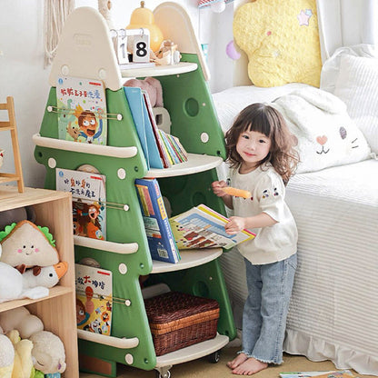 Contemporary Creative Christmas Tree PP & PE Plastic Kids Movable Bookshelf 4-Layer For Study