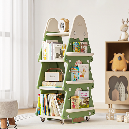 Contemporary Creative Christmas Tree PP & PE Plastic Kids Movable Bookshelf 4-Layer For Study