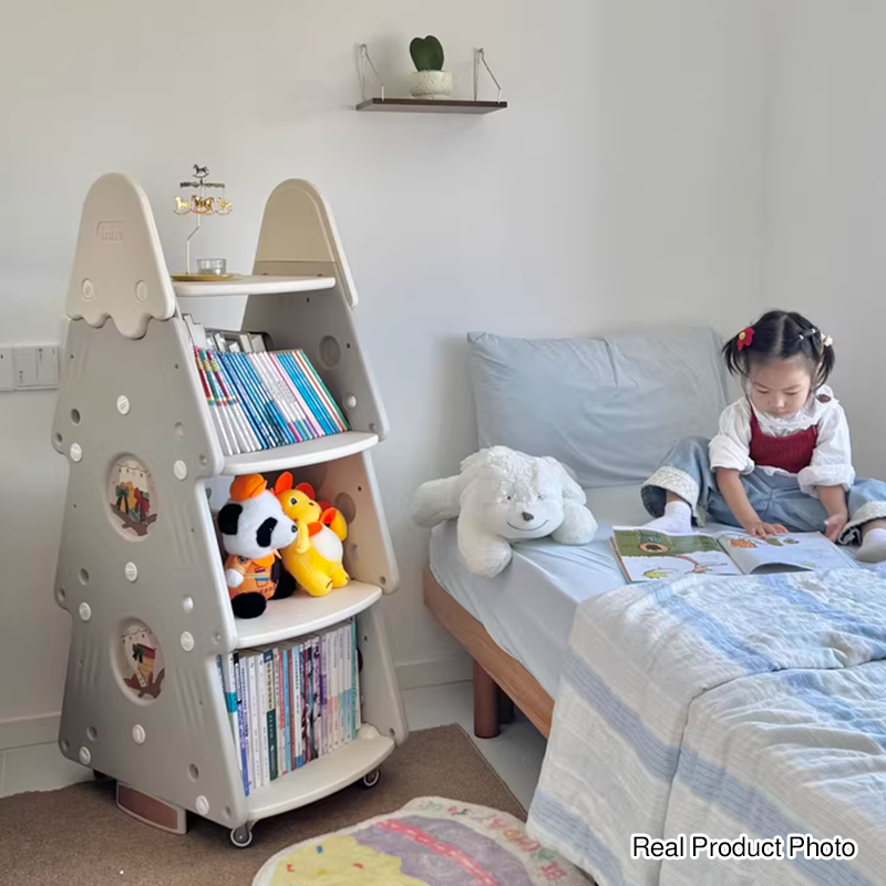 Contemporary Creative Christmas Tree PP & PE Plastic Kids Movable Bookshelf 4-Layer For Study