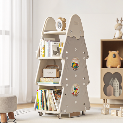 Contemporary Creative Christmas Tree PP & PE Plastic Kids Movable Bookshelf 4-Layer For Study