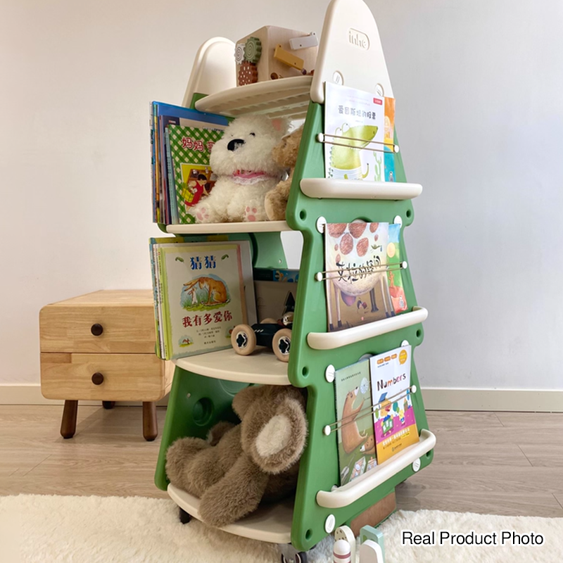 Contemporary Creative Christmas Tree PP & PE Plastic Kids Movable Bookshelf 4-Layer For Study