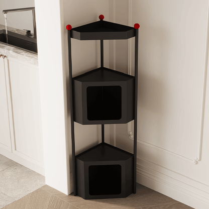 Contemporary Industrial Iron Triangular Floor-Standing Corner Storage Shelf 3-Layer For Living Room