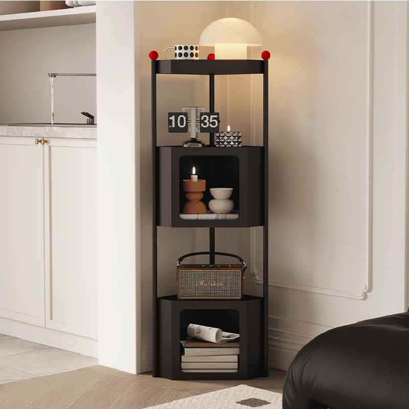 Contemporary Industrial Iron Triangular Floor-Standing Corner Storage Shelf 3-Layer For Living Room