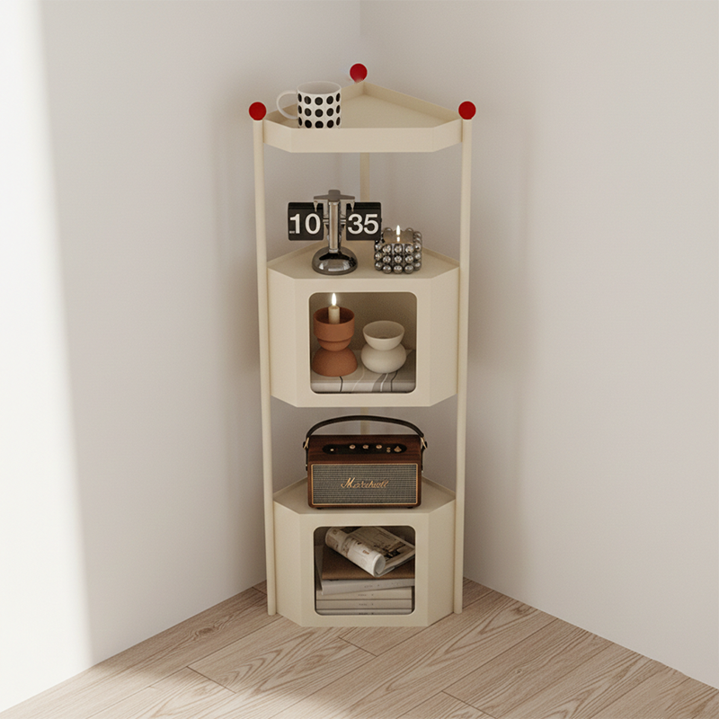 Contemporary Industrial Iron Triangular Floor-Standing Corner Storage Shelf 3-Layer For Living Room