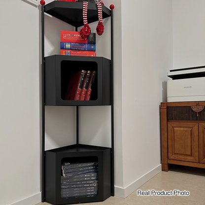 Contemporary Industrial Iron Triangular Floor-Standing Corner Storage Shelf 3-Layer For Living Room