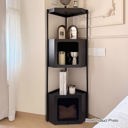 Contemporary Industrial Iron Triangular Floor-Standing Corner Storage Shelf 3-Layer For Living Room