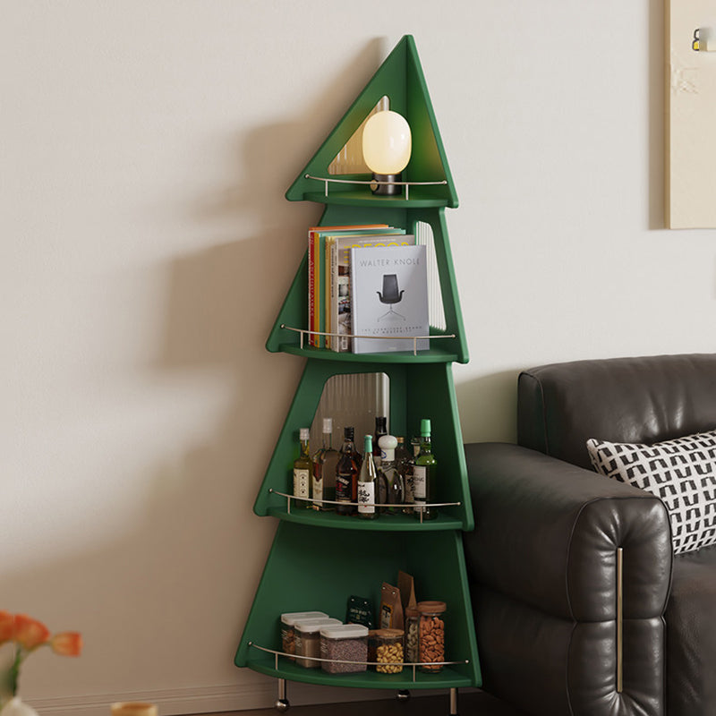 Contemporary Creative Christmas Tree Solid Wood Stainless Steel Space-Saving Corner Storage Shelf 4-Layer For Living Room & Study