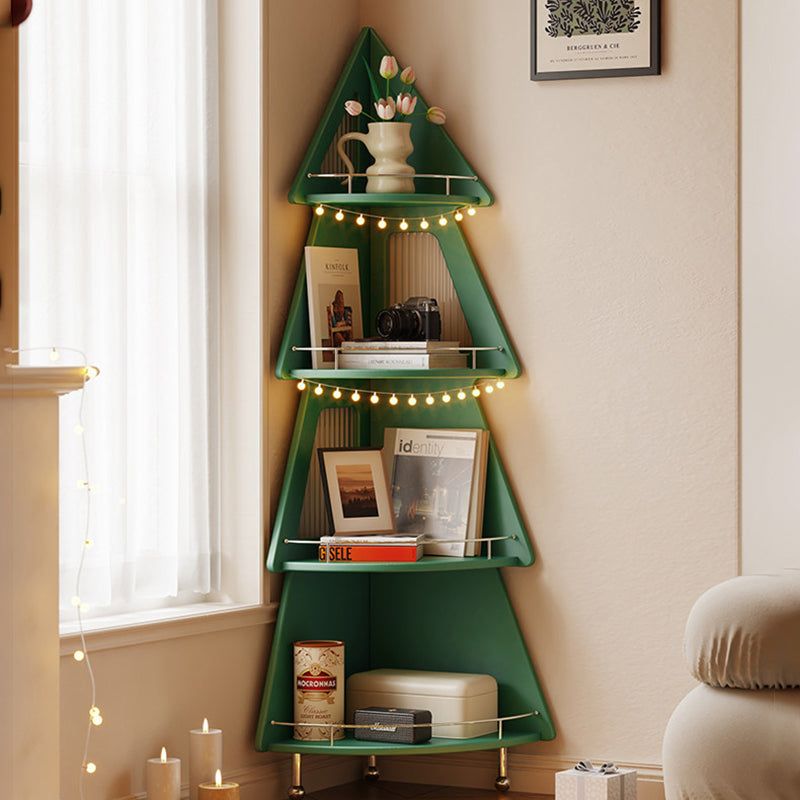 Contemporary Creative Christmas Tree Solid Wood Stainless Steel Space-Saving Corner Storage Shelf 4-Layer For Living Room & Study