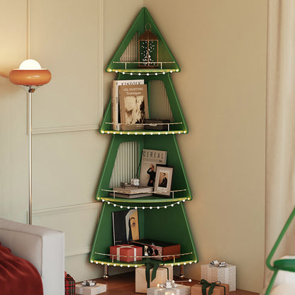 Contemporary Creative Christmas Tree Solid Wood Stainless Steel Space-Saving Corner Storage Shelf 4-Layer For Living Room & Study