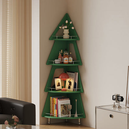 Contemporary Creative Christmas Tree Solid Wood Stainless Steel Space-Saving Corner Storage Shelf 4-Layer For Living Room & Study