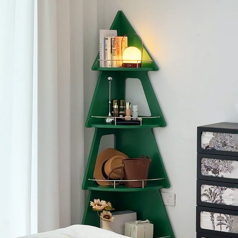 Contemporary Creative Christmas Tree Solid Wood Stainless Steel Space-Saving Corner Storage Shelf 4-Layer For Living Room & Study