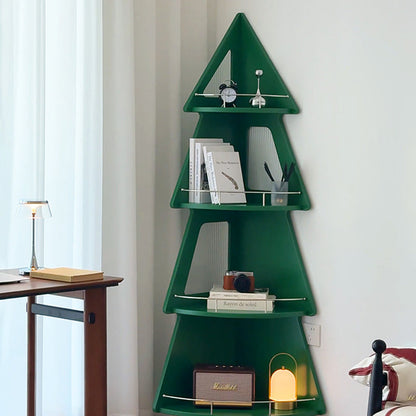 Contemporary Creative Christmas Tree Solid Wood Stainless Steel Space-Saving Corner Storage Shelf 4-Layer For Living Room & Study