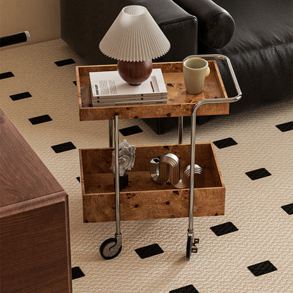 Contemporary Scandinavian Rectangular Rubberwood Stainless Steel Movable End Table 2-Tier For Living Room