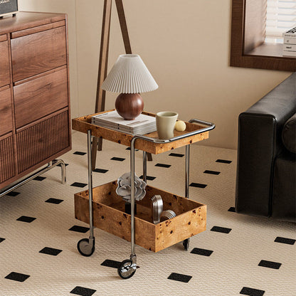Contemporary Scandinavian Rectangular Rubberwood Stainless Steel Movable End Table 2-Tier For Living Room