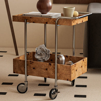 Contemporary Scandinavian Rectangular Rubberwood Stainless Steel Movable End Table 2-Tier For Living Room