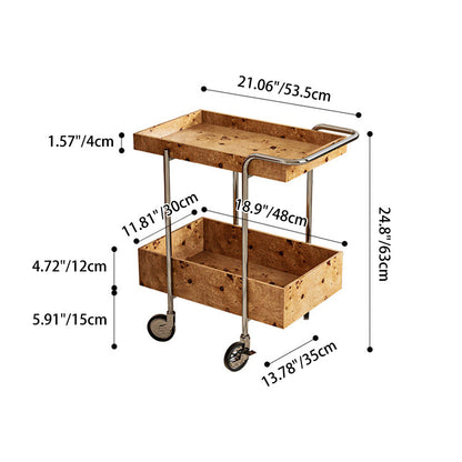 Contemporary Scandinavian Rectangular Rubberwood Stainless Steel Movable End Table 2-Tier For Living Room