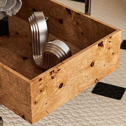 Contemporary Scandinavian Rectangular Rubberwood Stainless Steel Movable End Table 2-Tier For Living Room