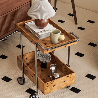 Contemporary Scandinavian Rectangular Rubberwood Stainless Steel Movable End Table 2-Tier For Living Room
