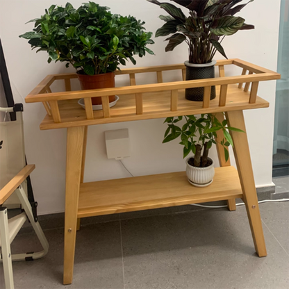Traditional Rustic Pine Wood Trapezoidal Lightweight Plant Storage Shelf 2-Layer For Garden