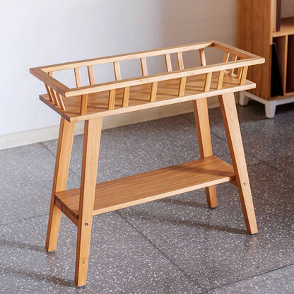 Traditional Rustic Pine Wood Trapezoidal Lightweight Plant Storage Shelf 2-Layer For Garden