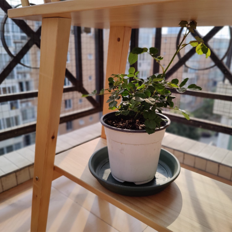 Traditional Rustic Pine Wood Trapezoidal Lightweight Plant Storage Shelf 2-Layer For Garden
