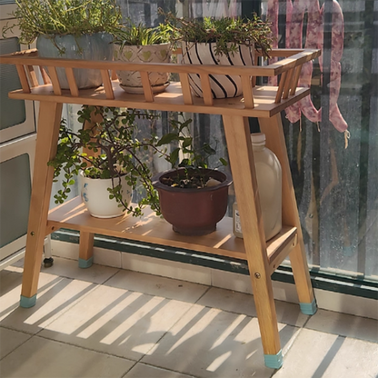 Traditional Rustic Pine Wood Trapezoidal Lightweight Plant Storage Shelf 2-Layer For Garden